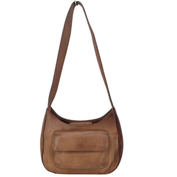 Vintage Fossil Leather Shoulder Handbag Purse Y2K Boho Neutral Coastal Capsule - Picture 1 of 14